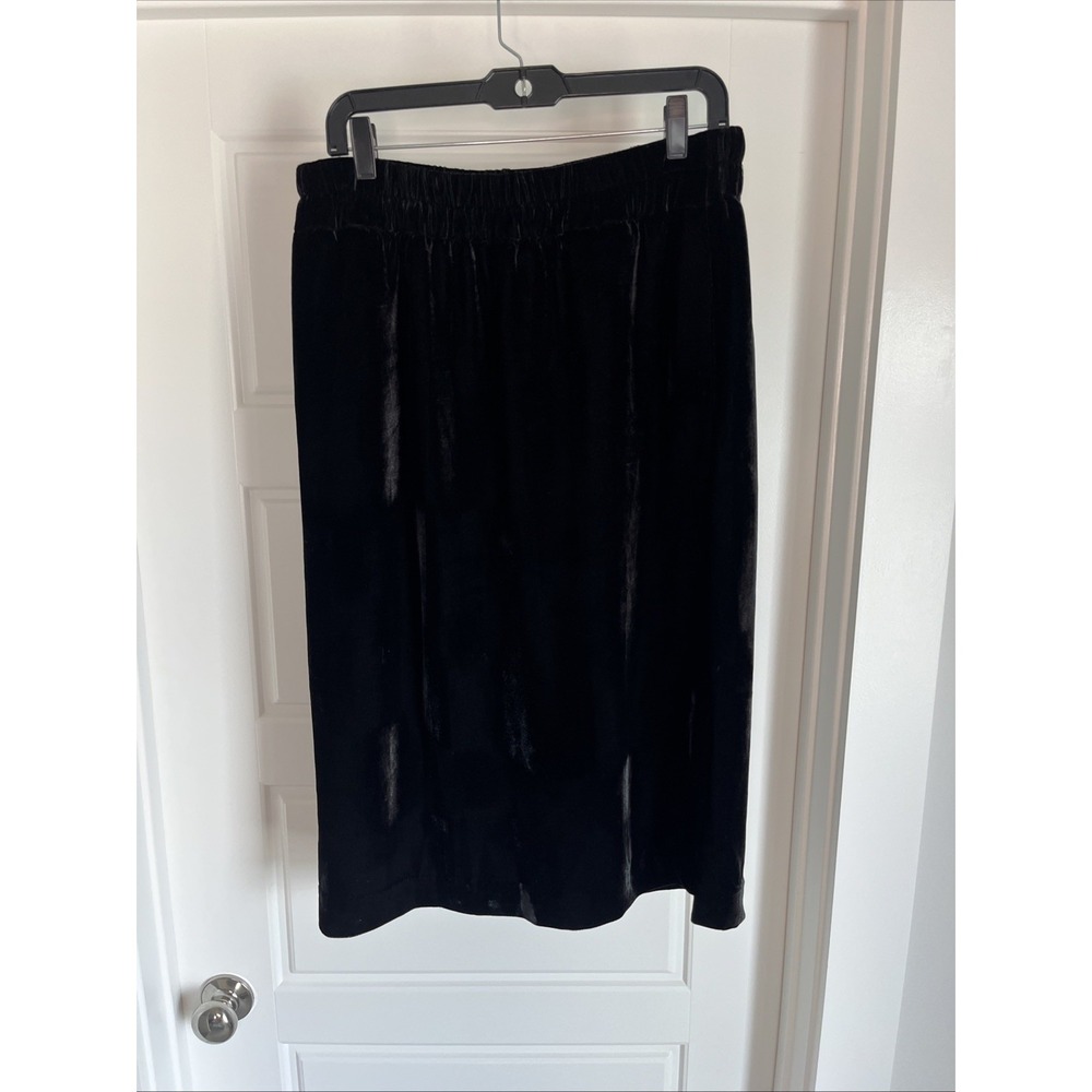 J CREW Crushed Velvet Midi Skirt M Black Lined Side Slit High Waist Goth New